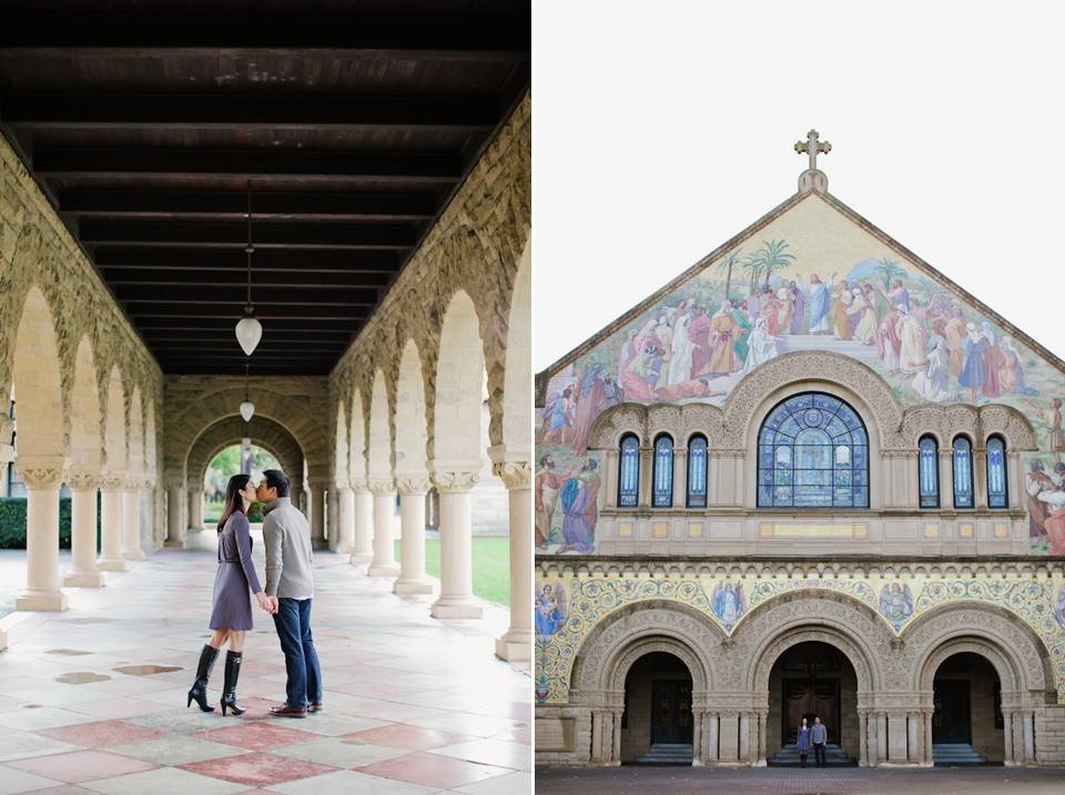 stanford engagement photographer, stanford university, palo alto engagement photographer, columns, couple, photos of couple, stanford memorial church,