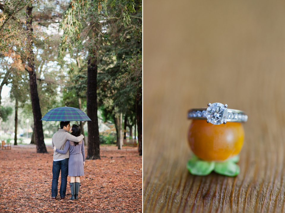 stanford engagement photographer, stanford university, palo alto engagement photographer, columns, couple, photos of couple, rustic engagement, rainy day engagement, umbrella couple