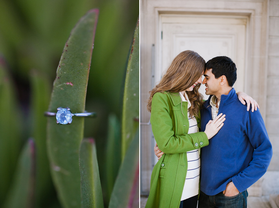 san francisco rustic engagement session, legion of honor engagement, rustic engagement session, architecture couple photography, blue engagement ring