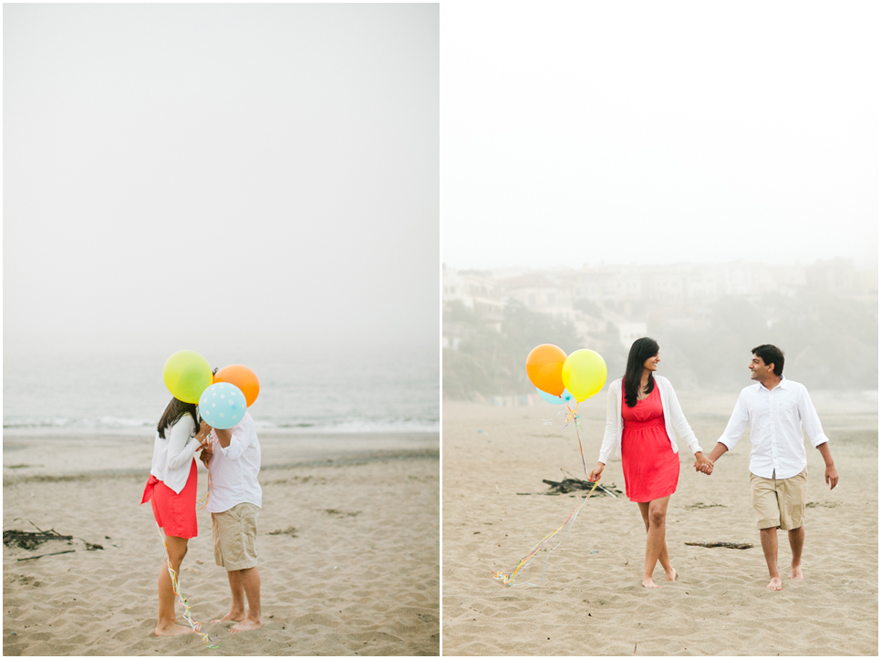 baker beach engagement, san francisco engagement session, engagement photographer, indian engagement photographer, foggy engagement, balloons