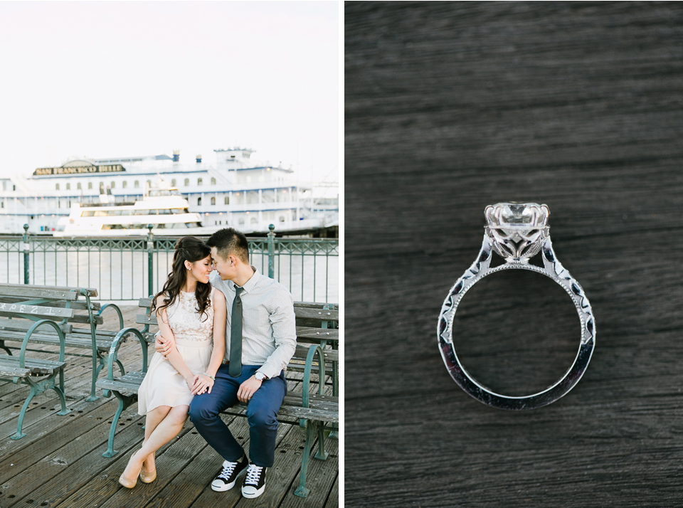 san francisco engagement session, san francisco engagement photographer, bay area wedding photographer, golden light, potrero hill engagement, cupids arrow, cupids bow engagement, pier 7 engagement, california wedding photography, jasmine lee photography