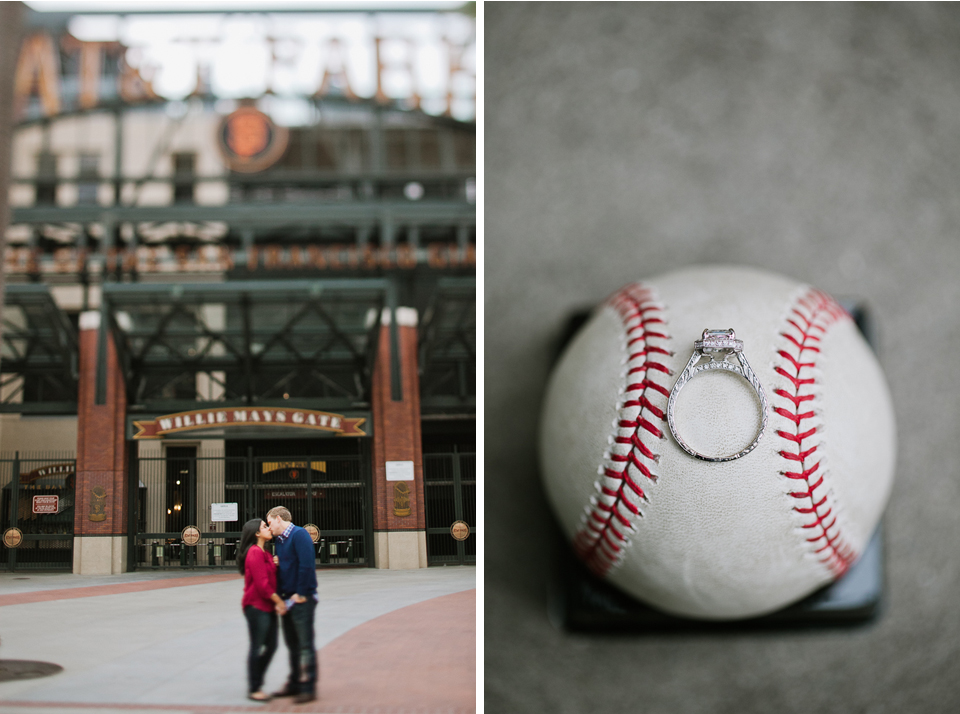  san francisco engagement session, san francisco engagement photographer, bay area wedding photographer, golden light, california wedding photography, jasmine lee photography, san francisco giants baseball engagement session, giants engagement session, photographing inside the ballpark, private tour engagement, mlb engagement, giants fans