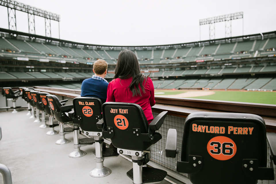  san francisco engagement session, san francisco engagement photographer, bay area wedding photographer, golden light, california wedding photography, jasmine lee photography, san francisco giants baseball engagement session, giants engagement session, photographing inside the ballpark, private tour engagement, mlb engagement, giants fans