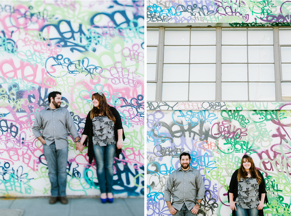  san francisco engagement session, san francisco engagement photographer, bay area wedding photographer, golden light, california wedding photography, jasmine lee photography, graffiti wall engagement, artwork, urban engagement, pier 7 engagement