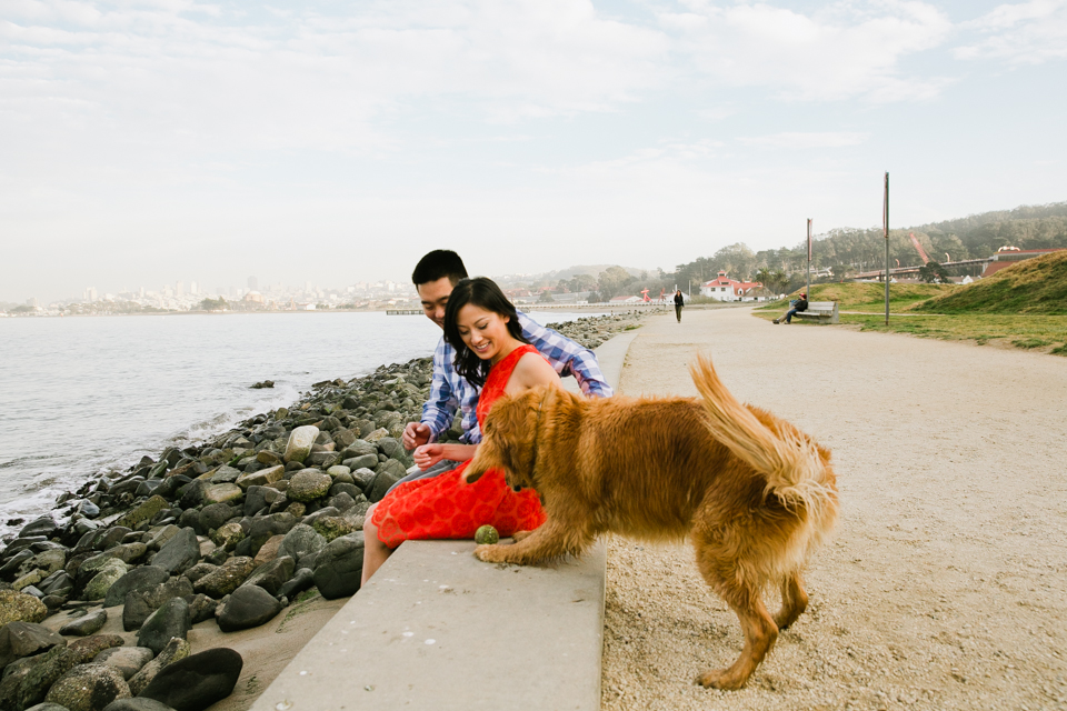 san francisco engagement session, golden gate park engagement, row boat engagement, bouquet of balloons on a boat, stow lake bridge, stow lake engagement, chrissy fields engagement, rock n roll couple, golden gate bridge, eat, drink, be merry, photobooth, save the dates, bay area wedding photographer, bay area engagement photography, jasmine lee photography