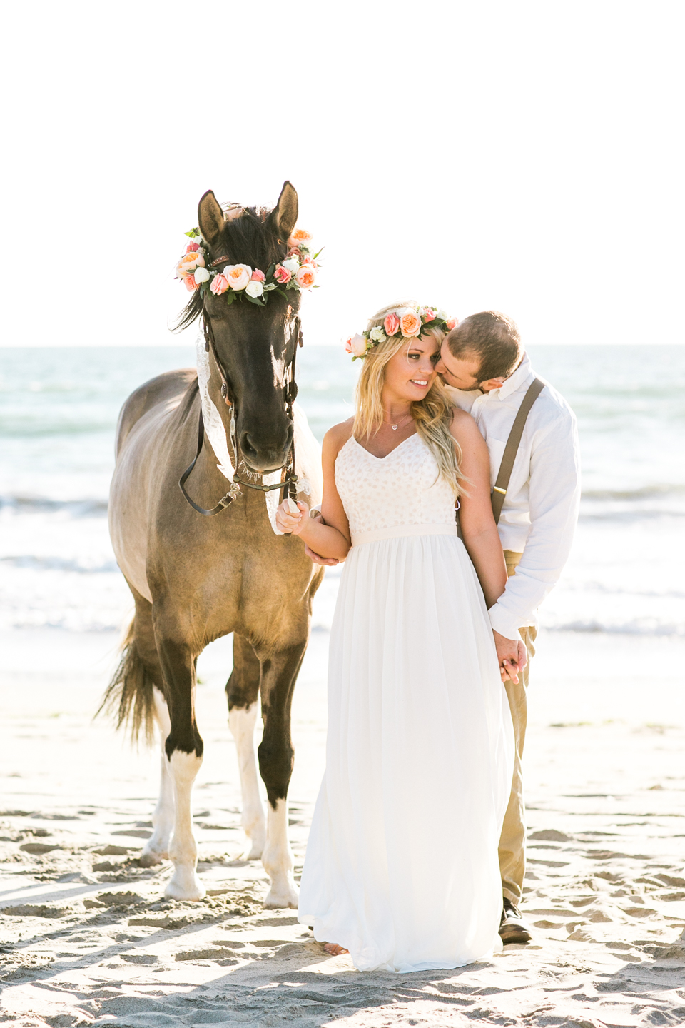 bohemian rustic beach horse engagement session, beach engagement session, engagement session with a horse, flower crown, sexy engagement session, lace tent, guitar, flower crown on horse, trash the dress, horse and bride running in water, austin and ryan, engaged and inspired, holman ranch, beautiful couple, modcloth dress, bride walking her horse, moss landings, zmudowski Beach, monterey beach, bohemian wedding, jasmine lee photography