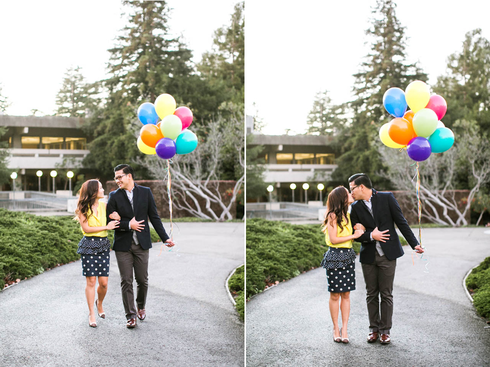 uc berkeley engagement session, cal berkeley engagement photos, uc alumni engagement photos, disney themed engagement photos, lady and the tramp engagement photos, aladdin and jasmine engagement photos, balcony photos, up themed engagement photos, balloons, school campus, fall winter engagement session, picnic themed engagement photos, bay area wedding photography, jasmine lee photography