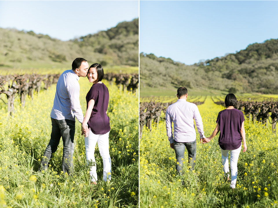 napa valley engagement session, st helena engagement session, wedding photography, mustard field engagement session, wild flower fields, beringer winery wedding, beringer engagement session, rustic engagement session, magnolia flowers, golden light, winter engagement session, bay area wedding photographer, winery engagement, jasmine lee photography