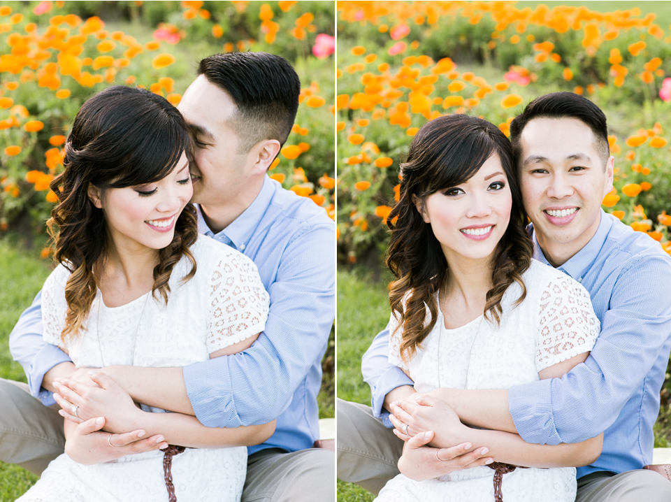 san francisco engagement session, potrero hill skyline engagement session, urban engagement session, conservatory of flowers, flower field engagement session, golden light, french bull dog, balloons, props, romantic engagement session, bay area wedding photographer, jasmine lee photography
