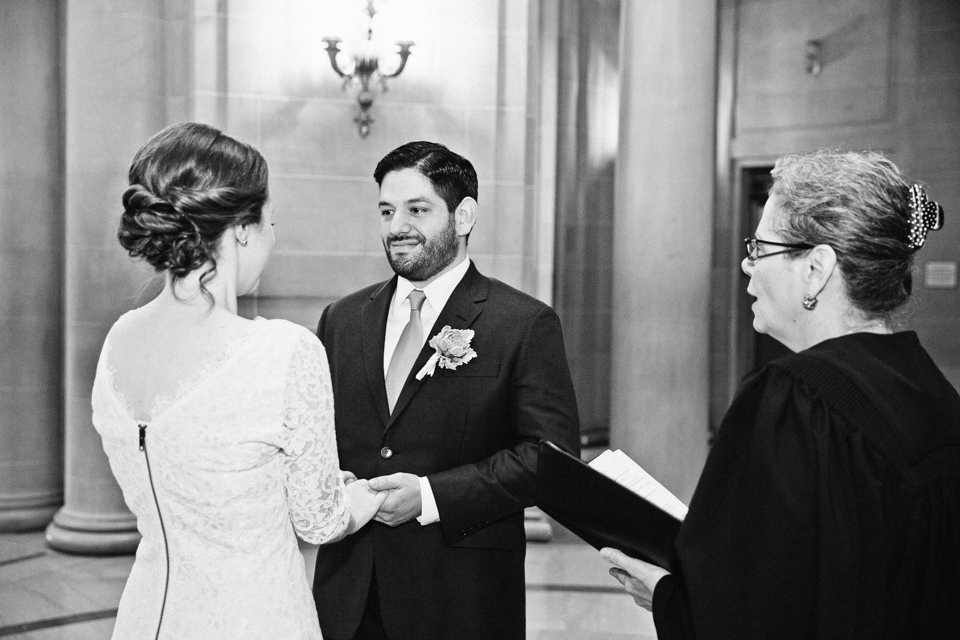 san francisco city hall elopement, city hall wedding, casual city hall wedding, Susie Chhuor Professional Hair and Makeup Studio, church street flowers, long sleeve knee length wedding gown, updo hairstyle, bay area wedding photography, san francisco wedding photographer, jasmine lee photography