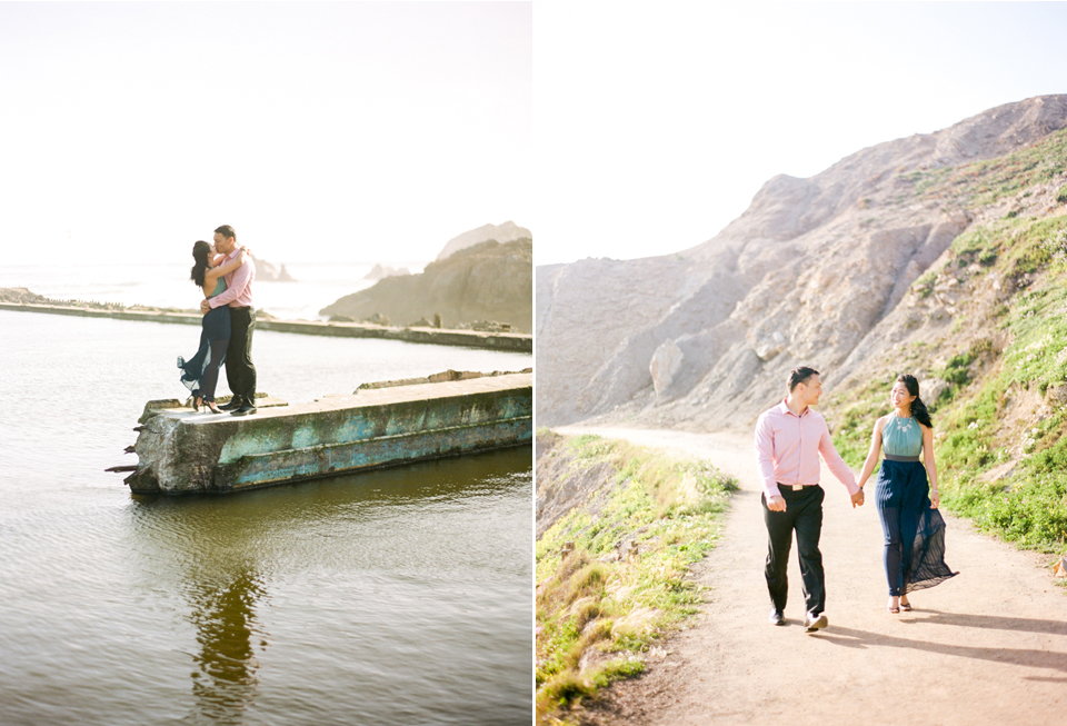 san francisco engagement session, san francisco engagement photographer, bay area wedding photographer, golden light engagement, california wedding photography, sutra baths engagement session, sutra baths, nature wedding photographer, destination wedding photographer, baker beach, beach photography, golden light, picnic on the beach, whimsical engagement session, jasmine lee photography