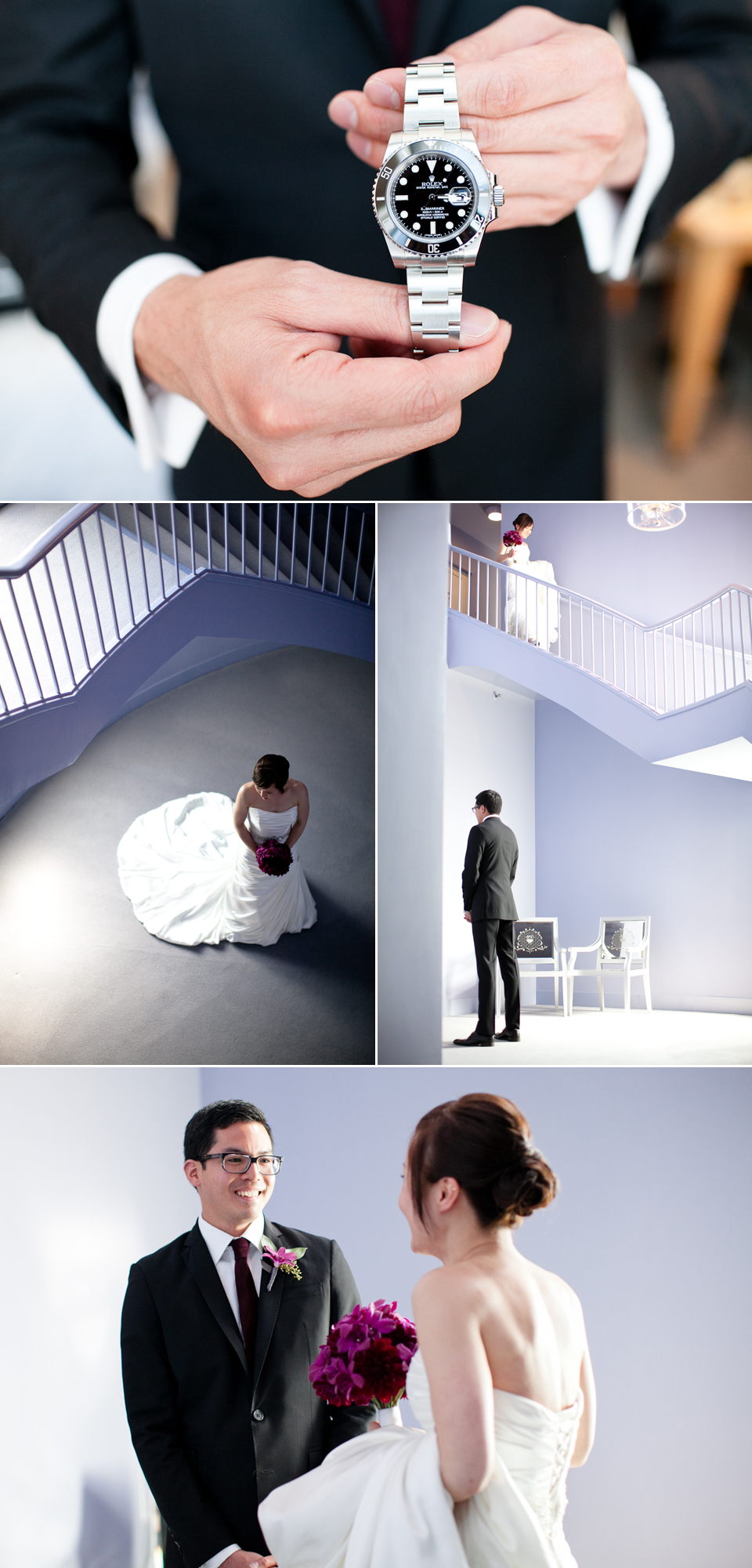 first look, grand staircase, beautiful natural light, happy couple, bride and groom