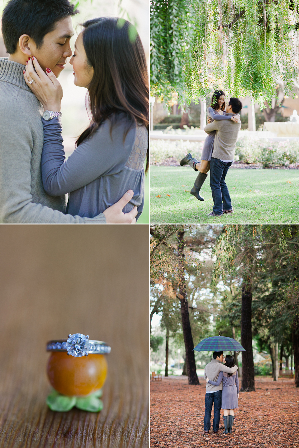 stanford university, college couple, stanford engagement session, ring, jasmine lee photography, willow tree, rainy day engagement session