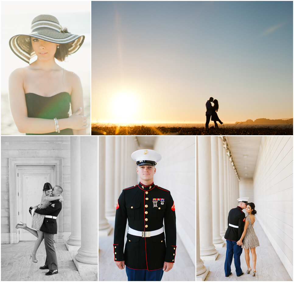 legion of honor engagement photography, baker beach engagement photography, editorial engagement, chic couple, military couple, military engagement, silhouette engagement, sunset photos