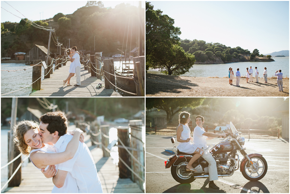 san rafael wedding, china camp state park wedding, intimate wedding, state park wedding, elopement, golden light, water, docks, motorcycle