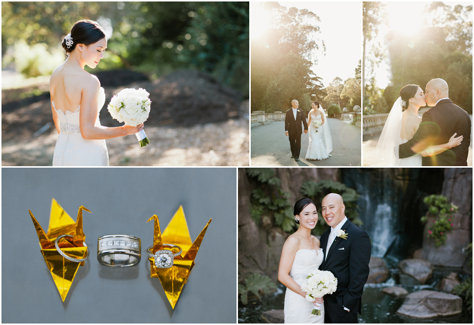 san francisco wedding photographer, outdoor wedding, golden gate park wedding, bride and groom, japanese paper crane, wedding rings, golden light, beautiful bride, couple walking, intimate moments