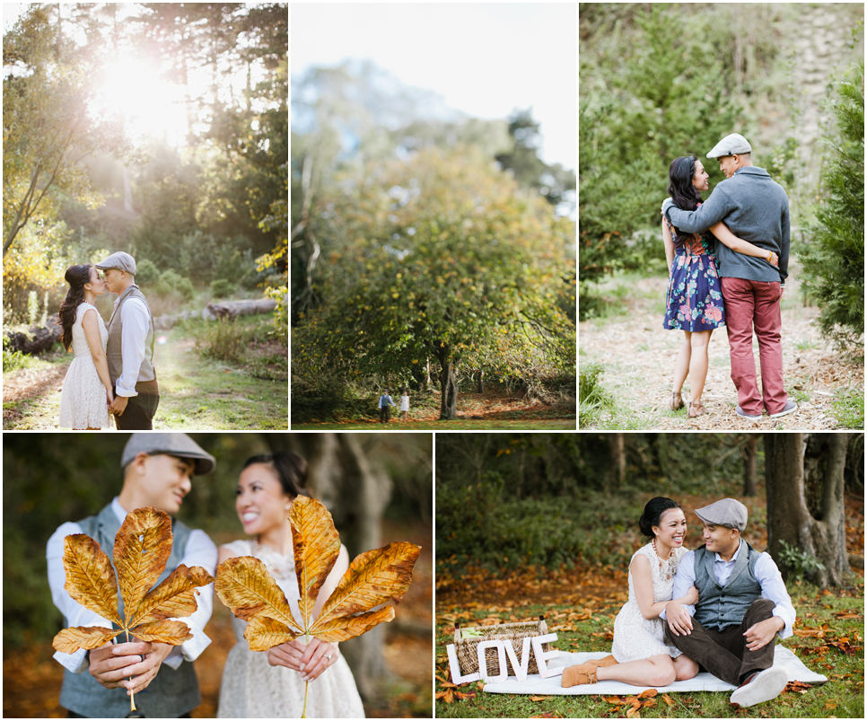 san francisco fall engagement photographer, golden gate park engagement, fall engagement, stylish couple, fall leaves, hipster couple, golden light, creative engagement photos