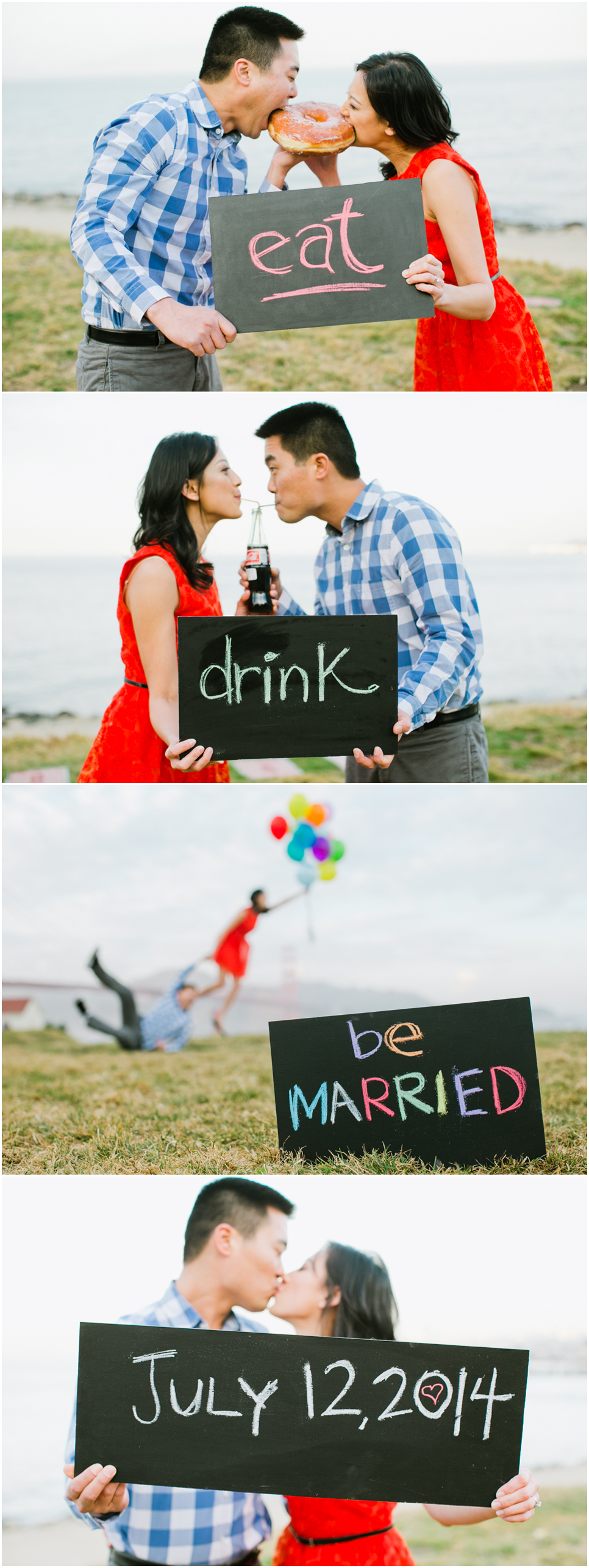 photobooth strip save the date engagement, save the day, eat drink be married, save the date, chalk board, funny engagement photos, large donut, bob's donut and pastry shop, jasmine lee photography