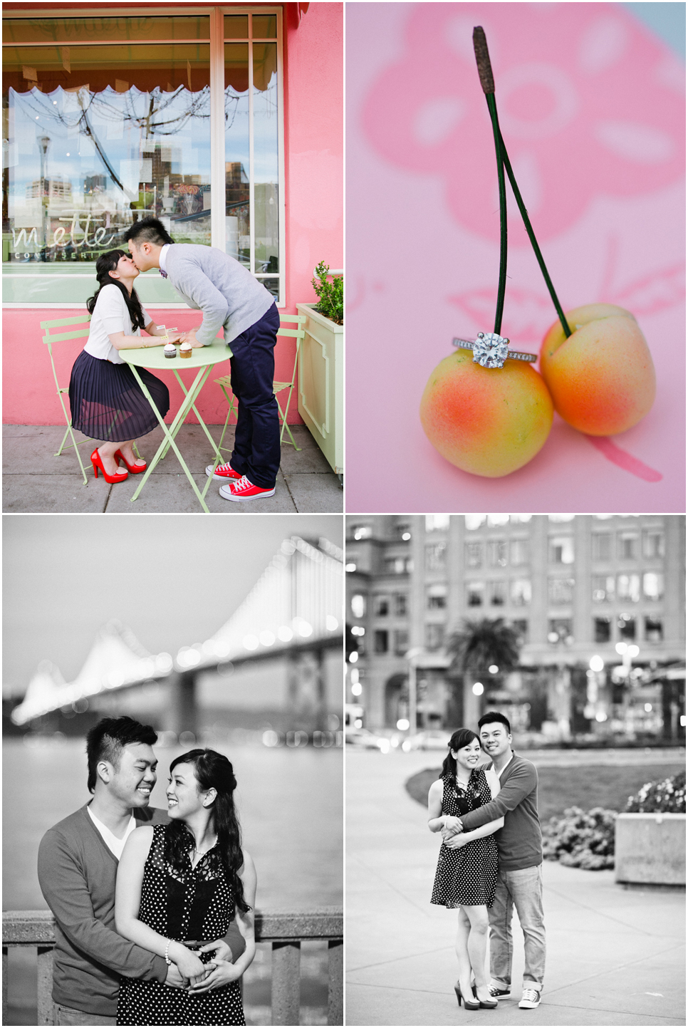 miette's bakery engagement session, san francisco engagement session, bay bridge engagement, urban engagement, sweet treats, candy engagement, colorful engagement, black and white engagement, classic engagement