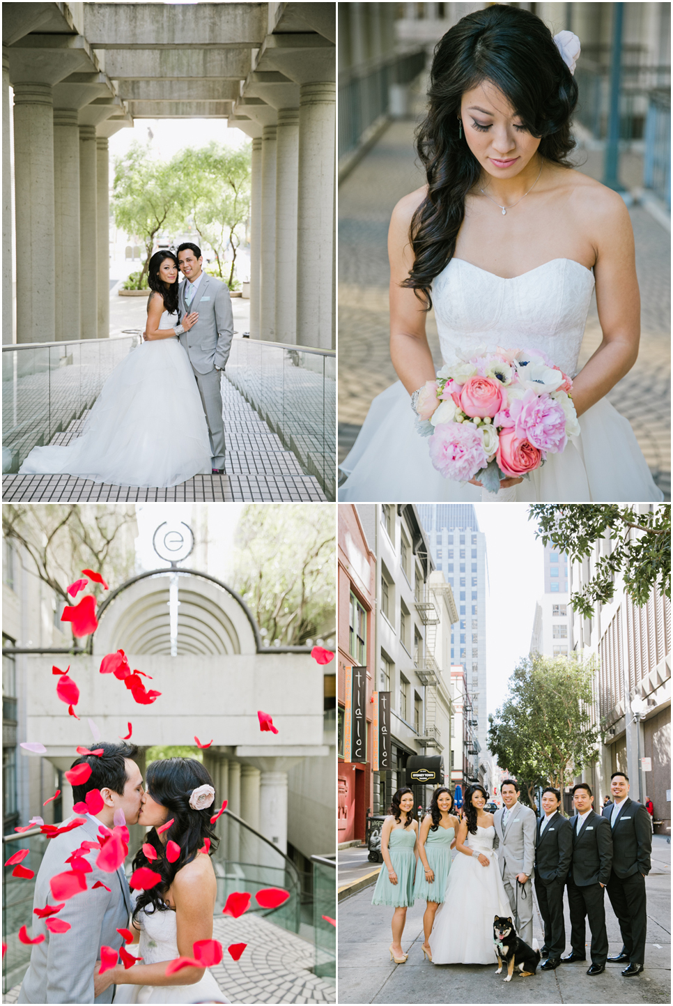 bentley reserve wedding san francisco, couple throwing rose petals at each other, couple fight, bride and groom fight, roses, sequence photos, san francisco wedding photographer, elegant wedding, jasmine lee photography, embarcadero wedding