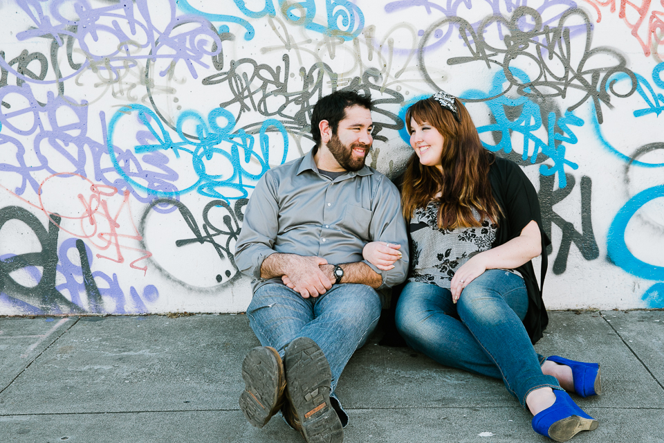  san francisco engagement session, san francisco engagement photographer, bay area wedding photographer, golden light, california wedding photography, jasmine lee photography, graffiti wall engagement, artwork, urban engagement, pier 7 engagement