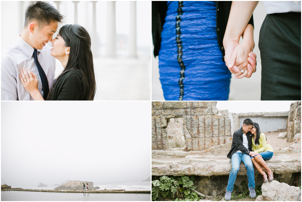 legion of honor and sutro baths engagement session, san francisco engagement, sutro baths, foggy day, jasmine lee photography