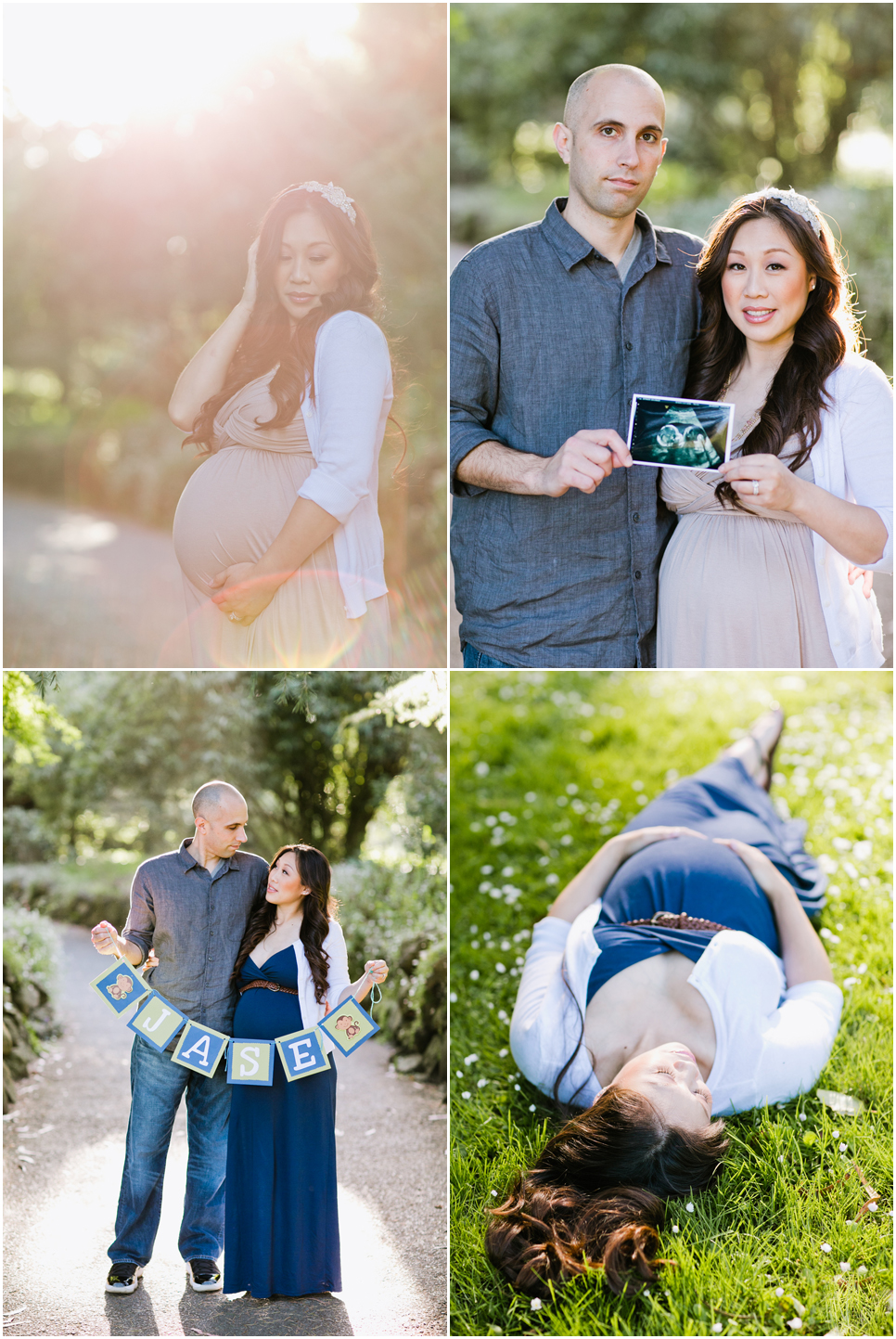 san francisco maternity session, pregnancy photo session, photoshoot, golden gate park, golden light, it's a boy, ultrasound, mom laying on grass, pregnant, baby bump, expecting, jasmine lee photography