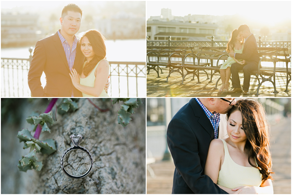 san francisco engagement session, engagement ring, golden light, pier 7 embarcadero, downtown, bay area engagement, jasmine lee photography