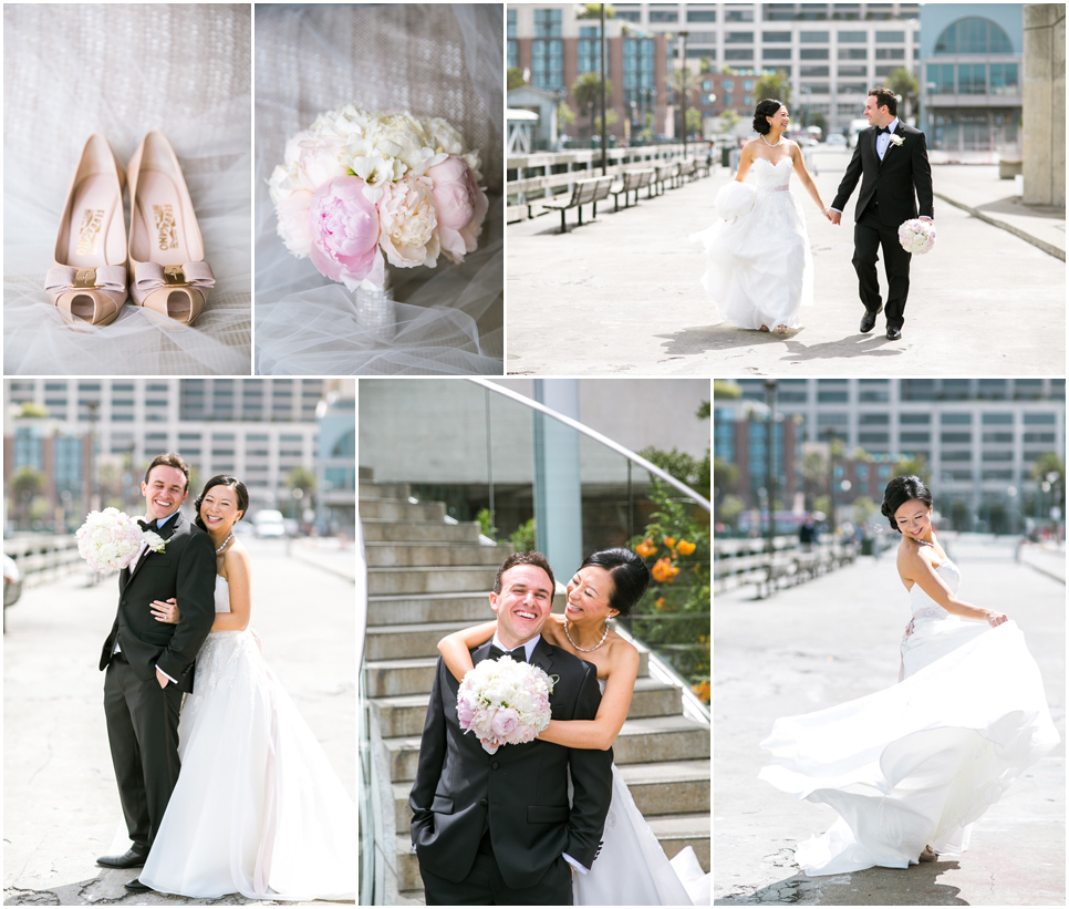 san francisco wedding photographer, urban wedding, ferry building, salvatore ferragamo peep pumps, peonies bouquet, embarcadero wedding, jasmine lee photography