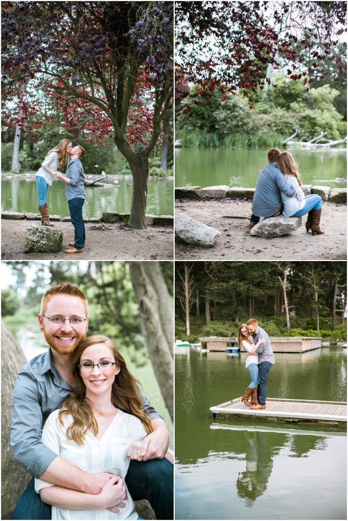 san francisco golden gate park engagement session, stow lake, couple, nature engagement, a walk around the park, red hair, jasmine lee photography
