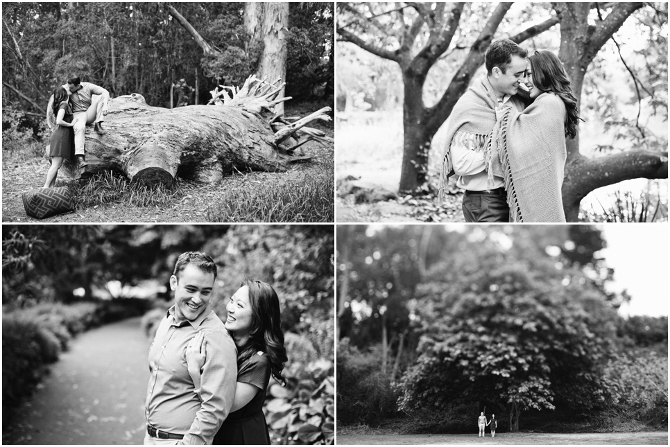 golden gate park, stow lake, black and white, emotions, creative engagement photos, fall engagement, negative space, tilt shift, bay area engagement photographer, jasmine lee photography