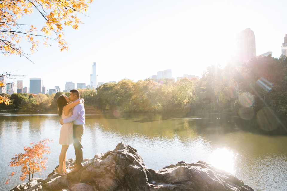new york city central park engagement photographer, central park wedding photography, engagement session, east coast wedding photographer, manhattan wedding photography, brownstones, cozy home engagement session, golden light, turtle pond, bank rock bay, ladies pavilion, hernshead, weeping willows, bow bridge, the mall chairs, fall engagement, colorful leaves, destination wedding photographer, destination engagement photographer, jasmine lee photography